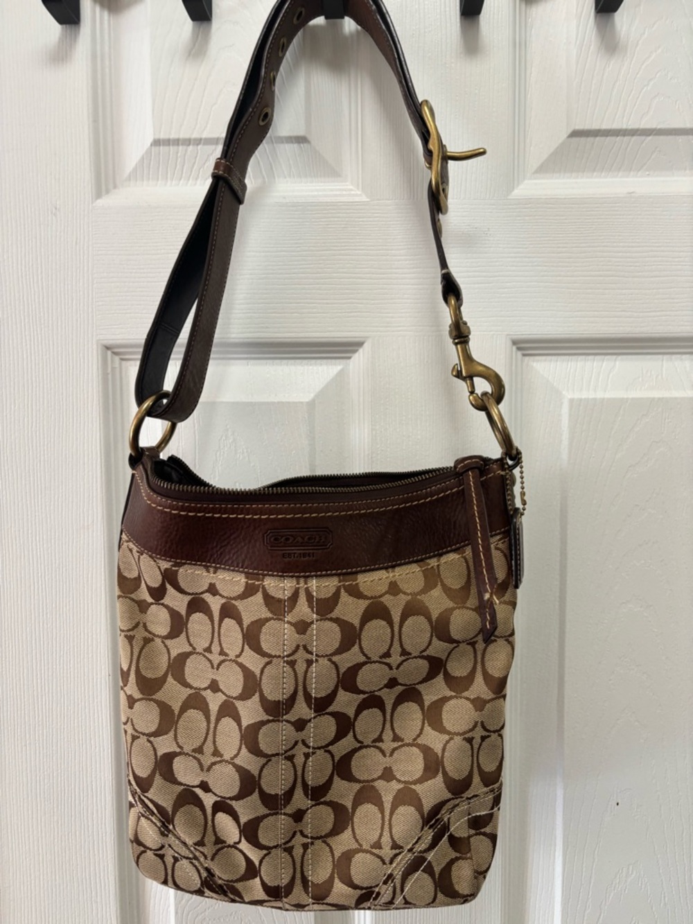 Coach VINTAGE G06M-10403 Signature Tan Jacquard Medium Convertible Duffle EUC - Picture 2 of 16